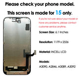 180days Warranty incell LCD For iPhone 15 Display Touch Screen Replacement Phone Mobile Digitizer Assembly Repair Kit Wholesale